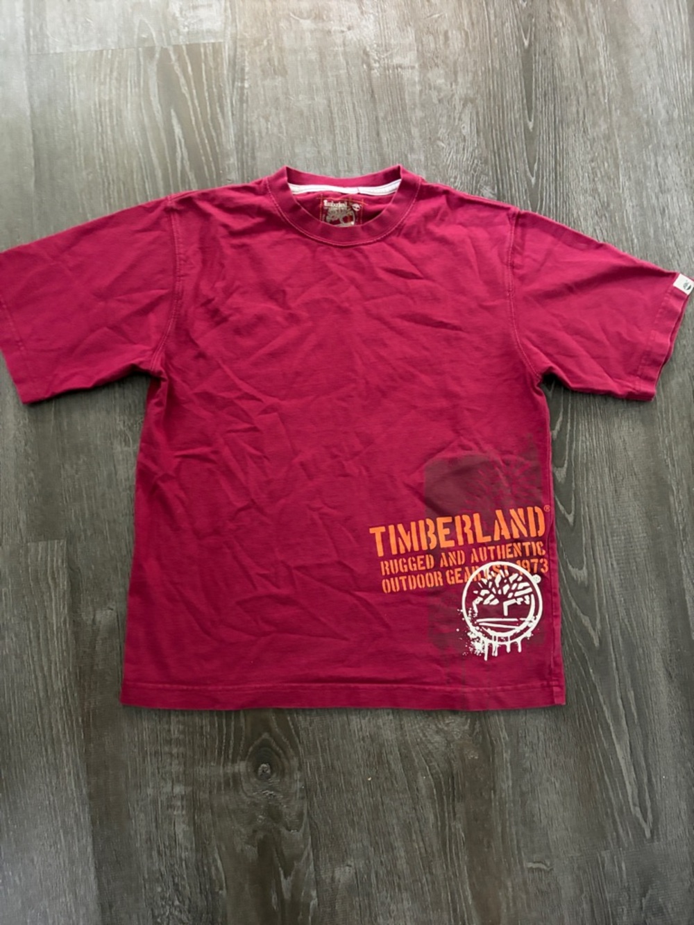 Timberland Boys M (12-14) Graphic T-Shirt Maroon Red Short Sleeve 100% Cotton